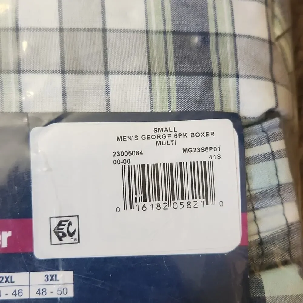 George Men's 6-Pack Woven Boxers - Blue and‎ Green Plaid Size SM Wicking Tagless